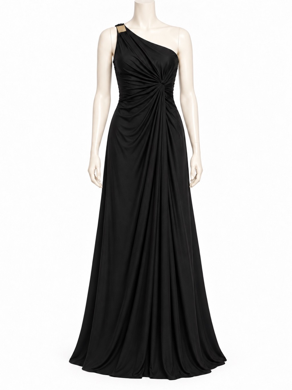 Lena Black One-Shoulder Evening Gown with Twist Detail